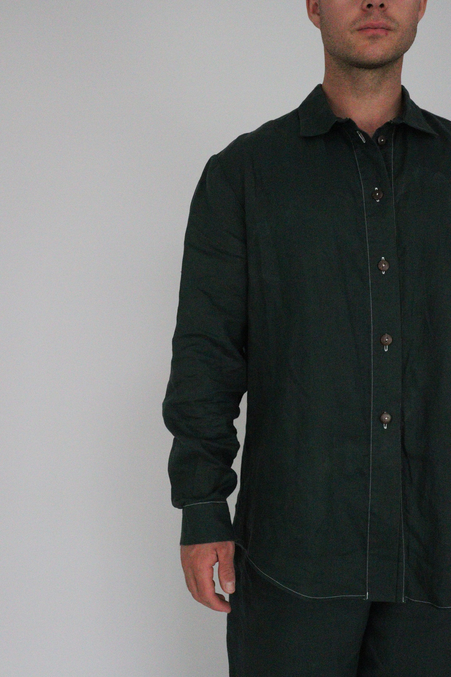 Handmade | Forest Green 100% French Linen Shirt