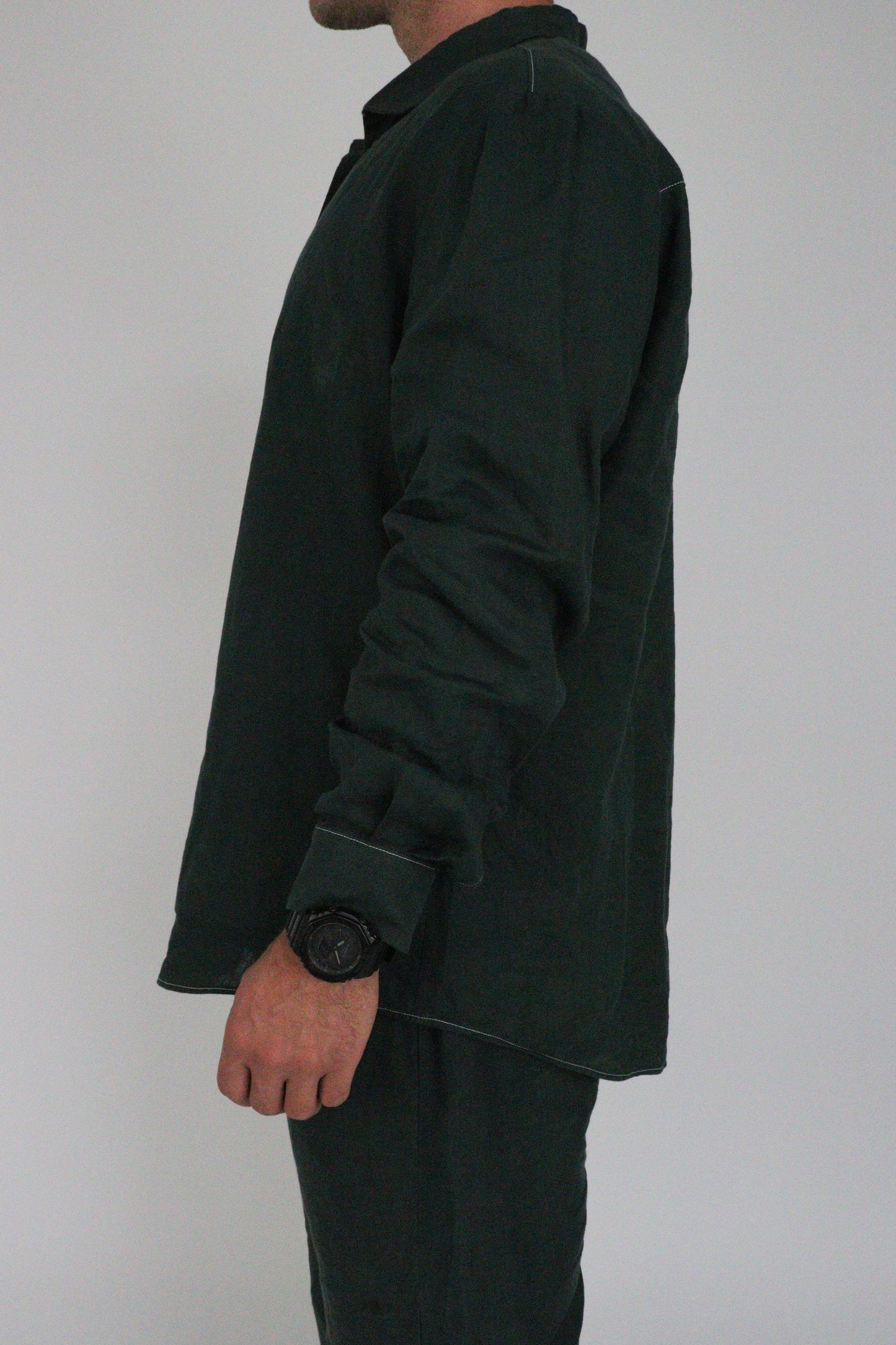 Handmade | Forest Green 100% French Linen Shirt