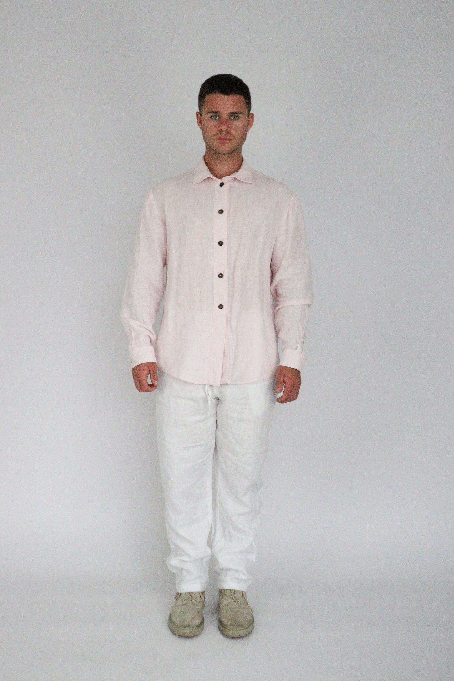 Handmade | Baby Pink 100% French Linen Shirt